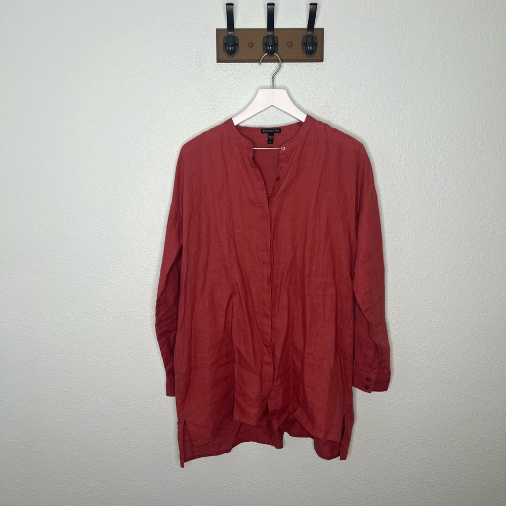 Eileen Fisher Pink Button-Up Long Sleeve Tunic Blouse Size Small